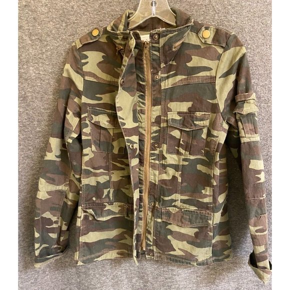 Green Camouflage Zip Up Military Jacket Size Small. Brand: Angel Kiss. 5 pocket. - Picture 4 of 8
